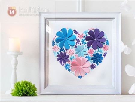 Cách làm tranh 3D hình trái tim hoa đẹp lung linh