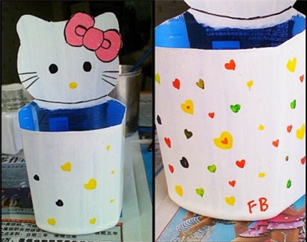 Tái chế vỏ chai nhựa để học cách làm hộp bút Hello Kitty đáng yêu