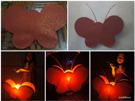 Cách làm lồng đèn bằng giấy hình con bướm cho bé chơi Trung thu